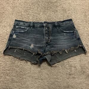 Free People Runaway Jillian Exposed Button Fly Micro Cut Off Jean Shorts Blk 25